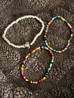 Beaded Stretch Bracelets Trio - White + Multicolor
